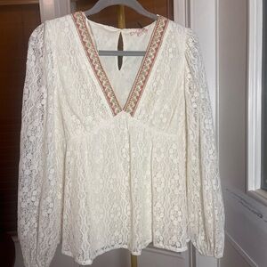 Jealous Tomato Cream Lace Blouse with Orange Detail
